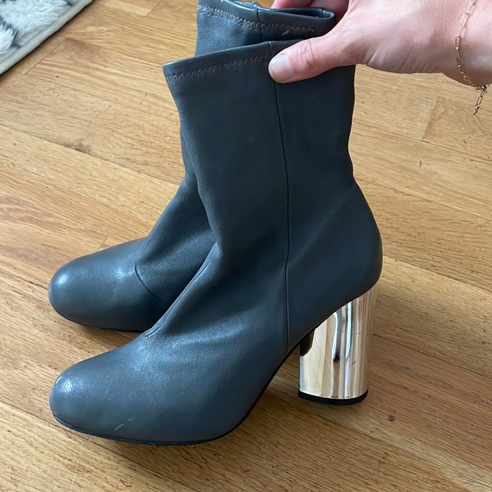 Opening ceremony leather ankle boot with chrome heel